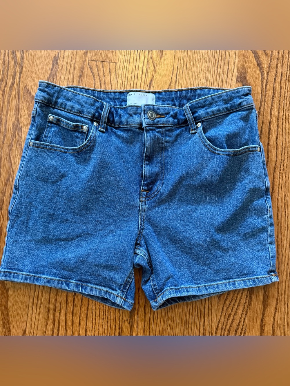 ASOS DESIGN Men’s Blue Denim Shorts Regular Fit 34x4in Inseam Mid Rise